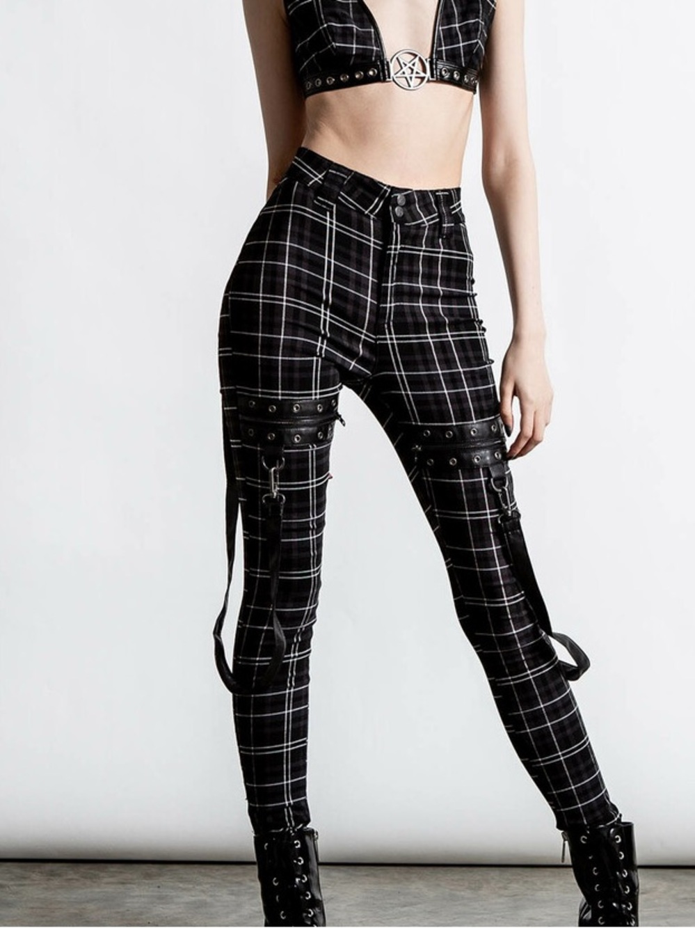Killstar Dead Resistance Black And White Plaid Pants